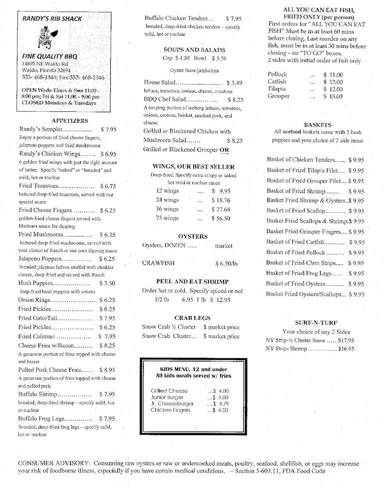 Randy's Rib Shack Menu image 1
